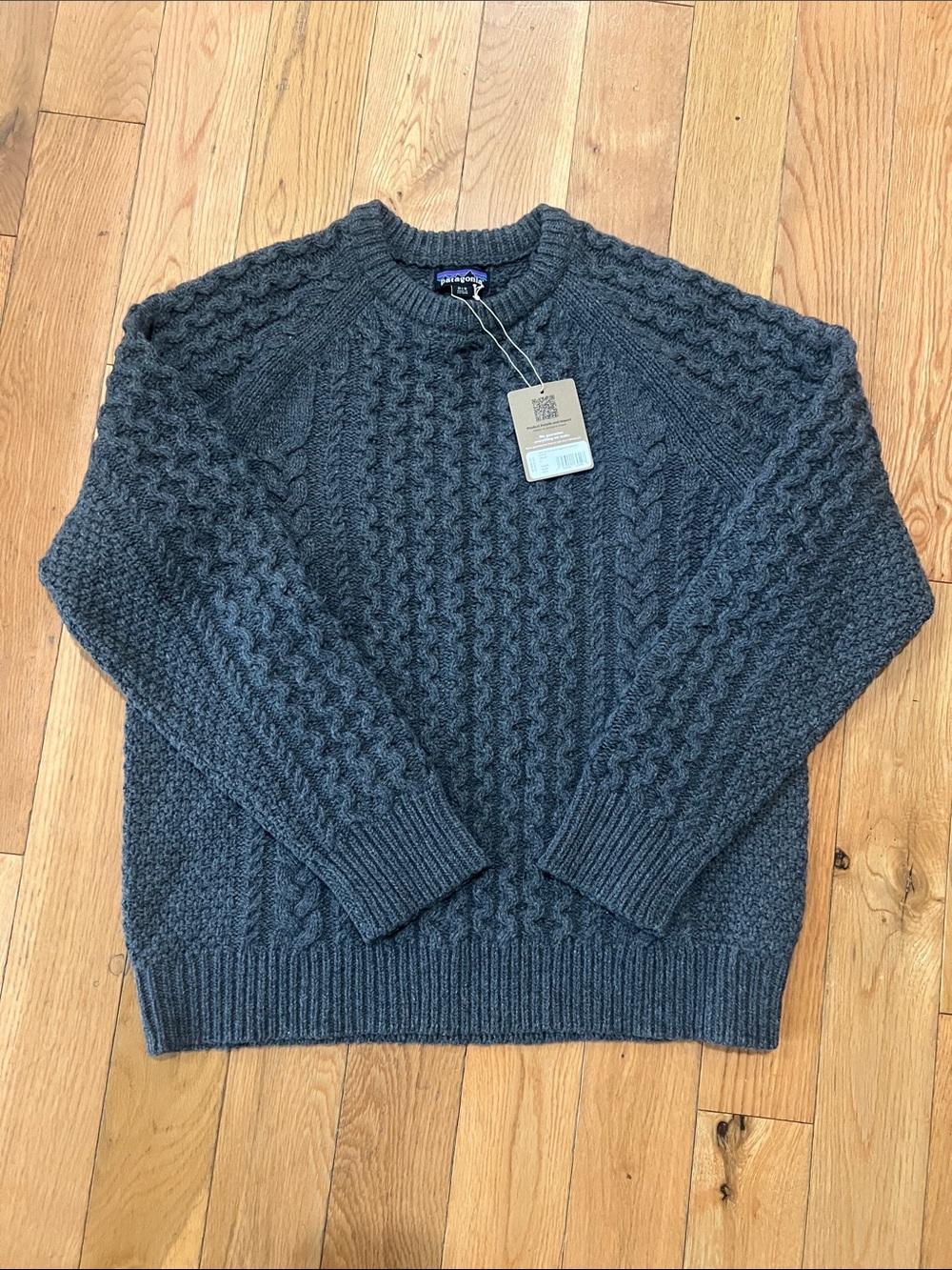 Patagonia Charcoal Cable Knit Crewneck Sweater